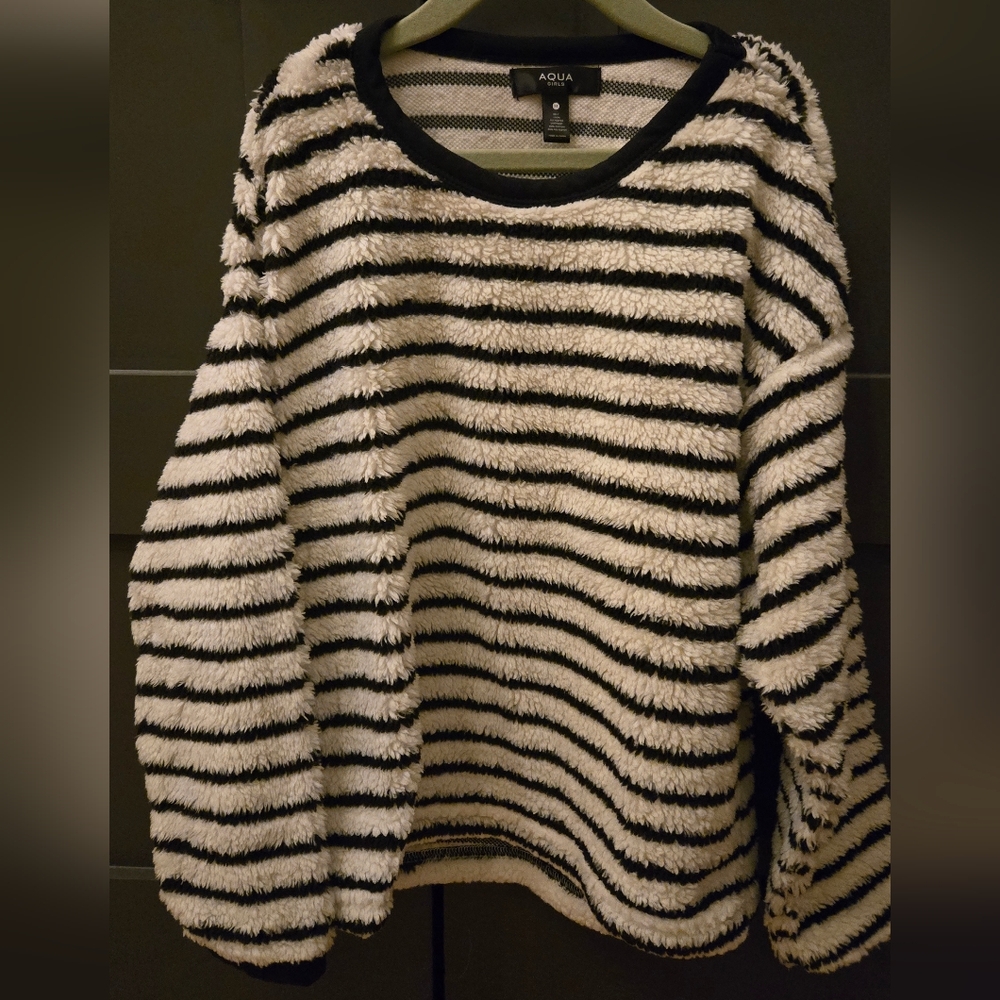 Aqua Fuzzy Black and Off-White Striped Kids Sweatshirt